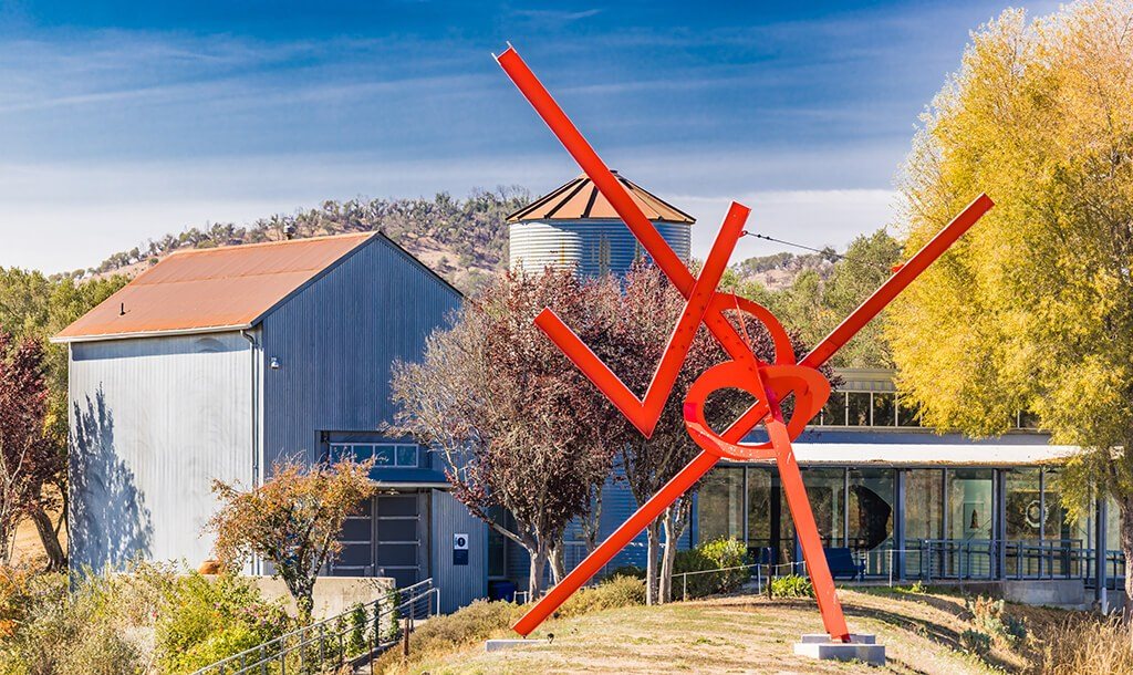A large red sculpture